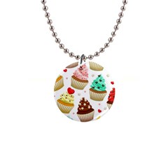 Seamless Pattern Yummy Colored Cupcakes 1  Button Necklace by Nexatart