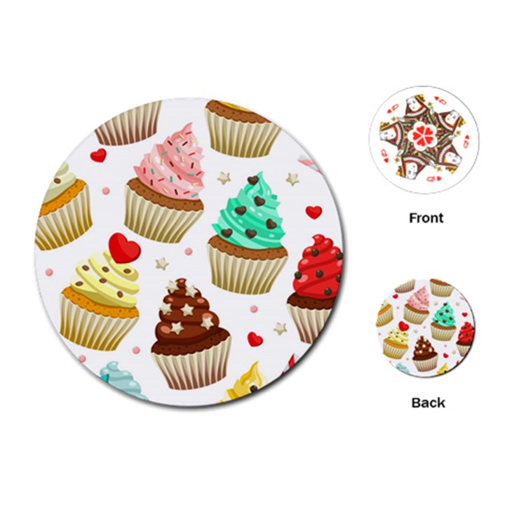 Seamless Pattern Yummy Colored Cupcakes Playing Cards Single Design (Round)