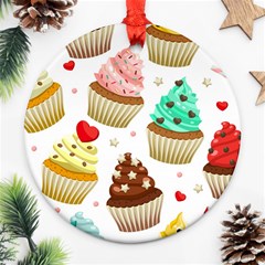 Seamless Pattern Yummy Colored Cupcakes Round Ornament (two Sides)