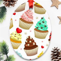 Seamless Pattern Yummy Colored Cupcakes Oval Ornament (two Sides)