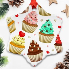 Seamless Pattern Yummy Colored Cupcakes Ornament (snowflake)