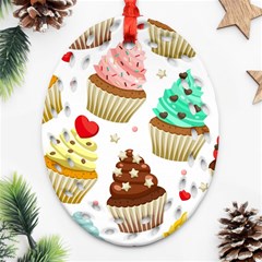 Seamless Pattern Yummy Colored Cupcakes Ornament (oval Filigree)