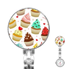 Seamless Pattern Yummy Colored Cupcakes Stainless Steel Nurses Watch by Nexatart