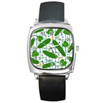 Seamless Pattern With Cucumber Square Metal Watch Front