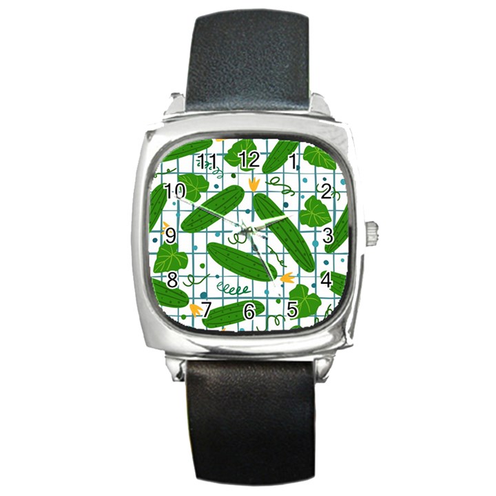 Seamless Pattern With Cucumber Square Metal Watch