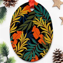 Fashionable Seamless Tropical Pattern With Bright Green Blue Plants Leaves Ornament (oval)