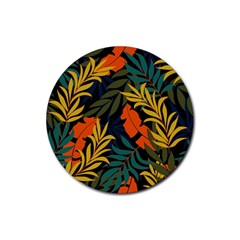 Fashionable Seamless Tropical Pattern With Bright Green Blue Plants Leaves Rubber Coaster (round)  by Nexatart