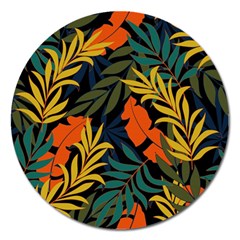 Fashionable Seamless Tropical Pattern With Bright Green Blue Plants Leaves Magnet 5  (round) by Nexatart