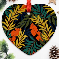 Fashionable Seamless Tropical Pattern With Bright Green Blue Plants Leaves Heart Ornament (two Sides) by Nexatart