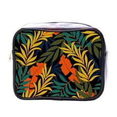 Fashionable Seamless Tropical Pattern With Bright Green Blue Plants Leaves Mini Toiletries Bag (one Side) by Nexatart