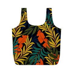 Fashionable Seamless Tropical Pattern With Bright Green Blue Plants Leaves Full Print Recycle Bag (m) by Nexatart