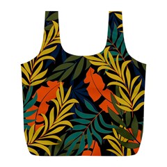 Fashionable Seamless Tropical Pattern With Bright Green Blue Plants Leaves Full Print Recycle Bag (l) by Nexatart