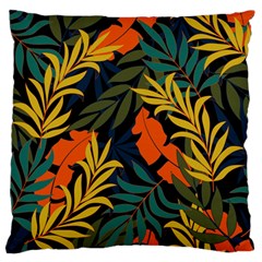 Fashionable Seamless Tropical Pattern With Bright Green Blue Plants Leaves Large Flano Cushion Case (two Sides) by Nexatart