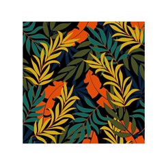 Fashionable Seamless Tropical Pattern With Bright Green Blue Plants Leaves Small Satin Scarf (square) by Nexatart