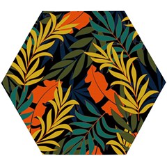 Fashionable Seamless Tropical Pattern With Bright Green Blue Plants Leaves Wooden Puzzle Hexagon by Nexatart