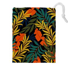 Fashionable Seamless Tropical Pattern With Bright Green Blue Plants Leaves Drawstring Pouch (5xl) by Nexatart