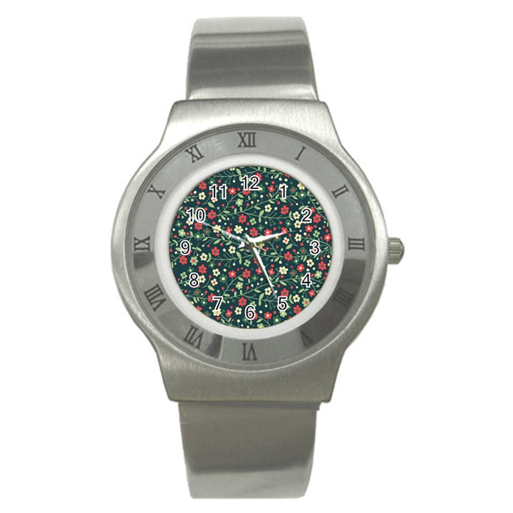 Flowering Branches Seamless Pattern Stainless Steel Watch