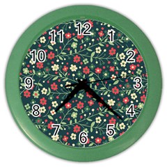 Flowering Branches Seamless Pattern Color Wall Clock by Nexatart