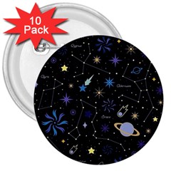 Starry Night  Space Constellations  Stars  Galaxy  Universe Graphic  Illustration 3  Buttons (10 Pack)  by Nexatart