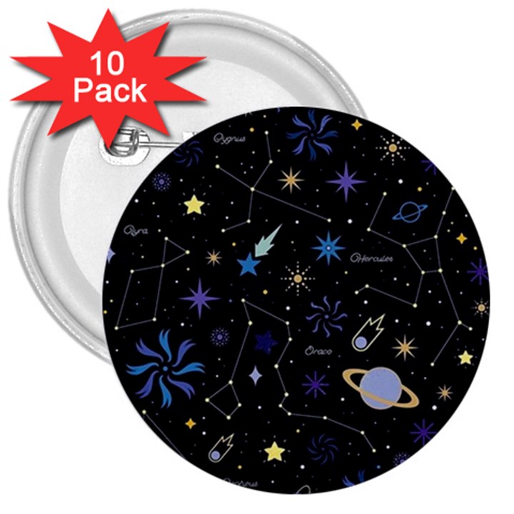 Starry Night  Space Constellations  Stars  Galaxy  Universe Graphic  Illustration 3  Buttons (10 pack) 