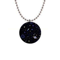 Starry Night  Space Constellations  Stars  Galaxy  Universe Graphic  Illustration 1  Button Necklace by Nexatart