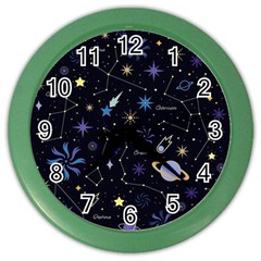 Starry Night  Space Constellations  Stars  Galaxy  Universe Graphic  Illustration Color Wall Clock by Nexatart