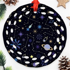 Starry Night  Space Constellations  Stars  Galaxy  Universe Graphic  Illustration Round Filigree Ornament (two Sides)