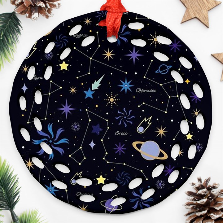 Starry Night  Space Constellations  Stars  Galaxy  Universe Graphic  Illustration Round Filigree Ornament (Two Sides)