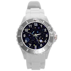 Starry Night  Space Constellations  Stars  Galaxy  Universe Graphic  Illustration Round Plastic Sport Watch (l) by Nexatart