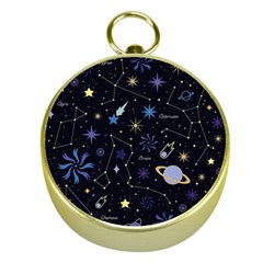 Starry Night  Space Constellations  Stars  Galaxy  Universe Graphic  Illustration Gold Compasses by Nexatart