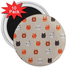 Cat Faces Pattern 3  Magnets (10 Pack)  by Nexatart