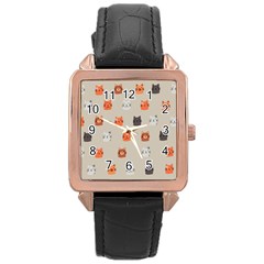 Cat Faces Pattern Rose Gold Leather Watch  by Nexatart