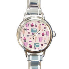 Seamless Bakery Vector Pattern Round Italian Charm Watch