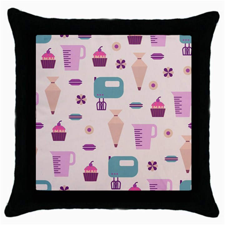 Seamless Bakery Vector Pattern Throw Pillow Case (Black)