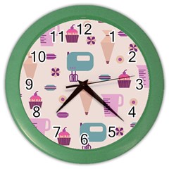 Seamless Bakery Vector Pattern Color Wall Clock