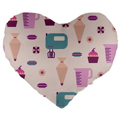 Seamless Bakery Vector Pattern Large 19  Premium Heart Shape Cushions