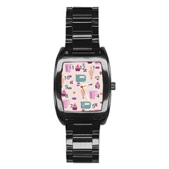 Seamless Bakery Vector Pattern Stainless Steel Barrel Watch