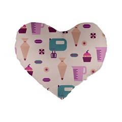 Seamless Bakery Vector Pattern Standard 16  Premium Flano Heart Shape Cushions