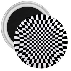 Illusion Checkerboard Black And White Pattern 3  Magnets by Nexatart