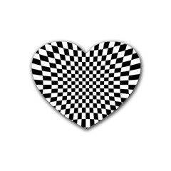 Illusion Checkerboard Black And White Pattern Rubber Coaster (heart)  by Nexatart