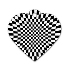 Illusion Checkerboard Black And White Pattern Dog Tag Heart (one Side)