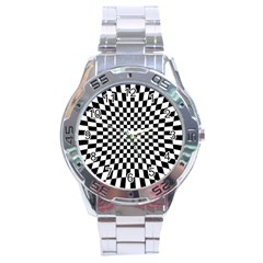 Illusion Checkerboard Black And White Pattern Stainless Steel Analogue Watch by Nexatart