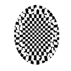 Illusion Checkerboard Black And White Pattern Oval Filigree Ornament (two Sides)