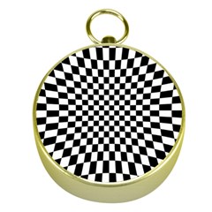 Illusion Checkerboard Black And White Pattern Gold Compasses by Nexatart