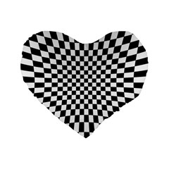 Illusion Checkerboard Black And White Pattern Standard 16  Premium Flano Heart Shape Cushions