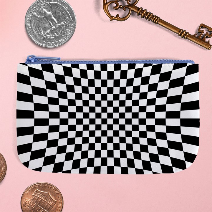 Illusion Checkerboard Black And White Pattern Large Coin Purse