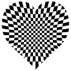 Illusion Checkerboard Black And White Pattern Wooden Puzzle Heart