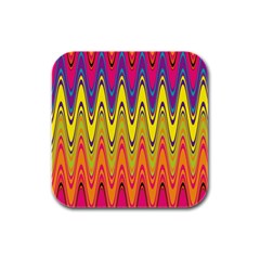 Retro Colorful Waves Background Rubber Square Coaster (4 Pack)  by Nexatart