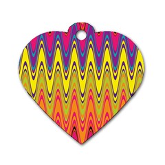 Retro Colorful Waves Background Dog Tag Heart (two Sides)