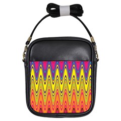 Retro Colorful Waves Background Girls Sling Bag by Nexatart